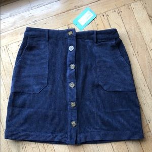 Skies Are Blue navy corduroy mini skirt button up